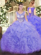 Discount Lavender Scoop Lace Up Beading and Ruffles and Pick Ups Quinceanera Dress Sleeveless