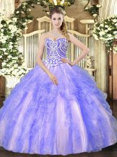 Charming Ball Gowns Sweet 16 Dress Lavender Sweetheart Tulle Sleeveless High Low Lace Up