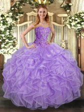 Modern Sweetheart Sleeveless Lace Up 15th Birthday Dress Lavender Tulle