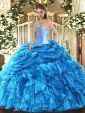 Decent Floor Length Ball Gowns Sleeveless Baby Blue Sweet 16 Dress Lace Up
