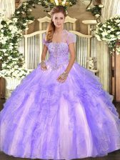  Lavender Lace Up Quinceanera Dresses Appliques and Ruffles Sleeveless Floor Length