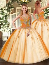  Sweetheart Sleeveless Tulle 15 Quinceanera Dress Beading Lace Up