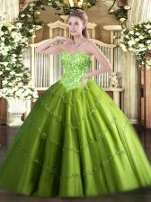  Ball Gowns Sweetheart Sleeveless Tulle Floor Length Lace Up Appliques 15th Birthday Dress