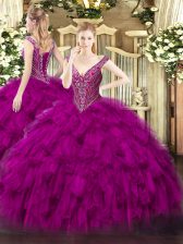 Affordable Organza Sleeveless Floor Length Ball Gown Prom Dress and Beading and Ruffles