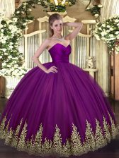  Purple Quinceanera Dresses Military Ball and Sweet 16 and Quinceanera with Appliques Sweetheart Sleeveless Zipper