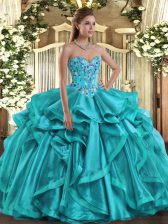 Artistic Sleeveless Lace Up Floor Length Embroidery and Ruffles Quinceanera Dress