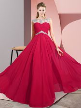 Admirable Red Clasp Handle Homecoming Dress Beading Sleeveless Floor Length