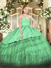  Ball Gowns Sweet 16 Dresses Green Sweetheart Organza and Taffeta Sleeveless Floor Length Zipper
