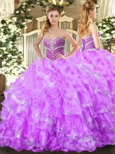  Sleeveless Beading and Ruffled Layers Lace Up 15th Birthday Dress