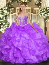 Sumptuous Beading and Ruffles Sweet 16 Quinceanera Dress Lavender Lace Up Sleeveless Floor Length