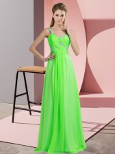 Green Dress for Prom Prom and Party with Beading One Shoulder Sleeveless Lace Up