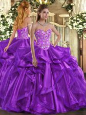  Eggplant Purple Sleeveless Organza Lace Up Sweet 16 Quinceanera Dress for Sweet 16 and Quinceanera