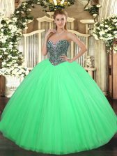  Green Ball Gowns Tulle Sweetheart Sleeveless Beading Floor Length Lace Up Quinceanera Dresses