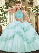  Apple Green Criss Cross Quinceanera Gowns Beading and Appliques and Ruffles Sleeveless Floor Length