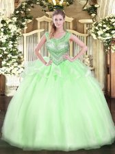 Vintage Beading Sweet 16 Dress Apple Green Lace Up Sleeveless Floor Length