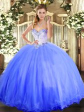  Beading Quinceanera Dresses Blue Lace Up Sleeveless Floor Length