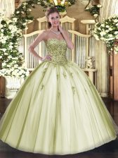 Inexpensive Sweetheart Sleeveless Tulle Quince Ball Gowns Beading Lace Up