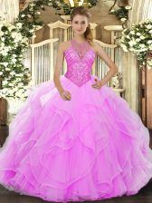 Custom Fit Rose Pink Sleeveless Beading and Ruffles Floor Length 15 Quinceanera Dress