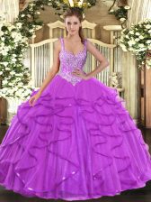 Eggplant Purple Sleeveless Tulle Lace Up Vestidos de Quinceanera for Military Ball and Sweet 16 and Quinceanera