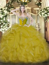 Traditional Organza Sleeveless Floor Length Quince Ball Gowns and Beading