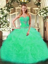 Designer Turquoise Quinceanera Gowns Sweet 16 and Quinceanera with Beading and Ruffles Sweetheart Sleeveless Lace Up