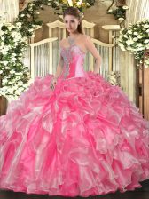 Best Selling Ball Gowns Sweet 16 Quinceanera Dress Rose Pink Sweetheart Organza Sleeveless Floor Length Lace Up