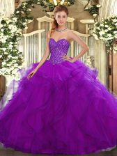  Purple Sweetheart Neckline Beading and Ruffles Quinceanera Dresses Sleeveless Lace Up
