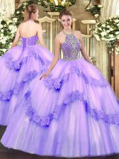 Custom Made Beading and Appliques Quinceanera Dress Lavender Lace Up Sleeveless Floor Length