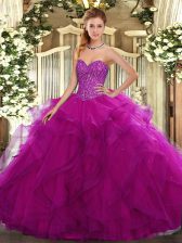 Cute Ball Gowns Sweet 16 Quinceanera Dress Fuchsia Sweetheart Tulle Sleeveless Floor Length Lace Up