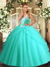 Ideal Apple Green Ball Gowns Beading and Pick Ups Sweet 16 Dresses Lace Up Tulle Sleeveless Floor Length