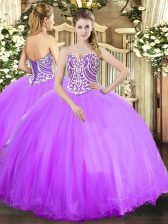 Gorgeous Sleeveless Tulle Floor Length Lace Up Quinceanera Gown in Lavender with Beading