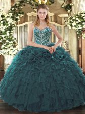  Tulle Sweetheart Sleeveless Lace Up Beading and Ruffled Layers Quinceanera Dress in Teal 