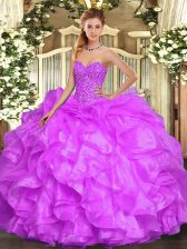 Most Popular Lilac Lace Up Sweetheart Beading and Ruffles Vestidos de Quinceanera Organza Sleeveless