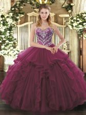 Latest Floor Length Ball Gowns Sleeveless Burgundy Sweet 16 Dresses Lace Up