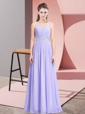 Simple Lavender Lace Up Scoop Beading Evening Dress Chiffon Sleeveless