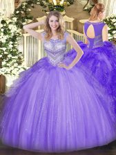  Lavender Sleeveless Beading Floor Length Quince Ball Gowns
