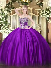  Strapless Sleeveless Lace Up 15 Quinceanera Dress Purple Satin