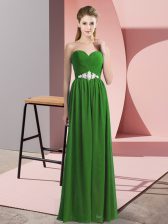 Hot Selling Sleeveless Chiffon Floor Length Lace Up Evening Dress in Green with Beading