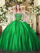 Sophisticated Floor Length Green Sweet 16 Dress Strapless Sleeveless Lace Up