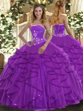 Delicate Sleeveless Lace Up Floor Length Beading and Ruffles Sweet 16 Quinceanera Dress