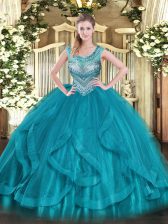  Teal Quinceanera Dresses Sweet 16 and Quinceanera with Beading and Ruffles Scoop Sleeveless Lace Up