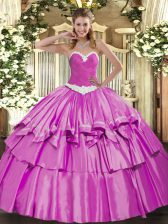  Organza and Taffeta Sweetheart Sleeveless Lace Up Appliques and Ruffled Layers Quinceanera Gowns in Lilac