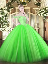 Designer Floor Length Green Quinceanera Dresses Off The Shoulder Sleeveless Lace Up