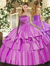  Floor Length Lilac Sweet 16 Quinceanera Dress Strapless Sleeveless Lace Up