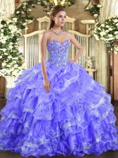  Embroidery and Ruffled Layers Quinceanera Dresses Lavender Lace Up Sleeveless Floor Length