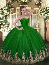  Sweetheart Sleeveless Zipper Quinceanera Gown Green Tulle