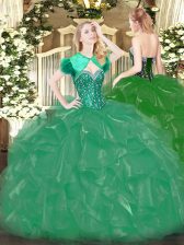  Ball Gowns Ball Gown Prom Dress Turquoise Sweetheart Organza Sleeveless Floor Length Lace Up