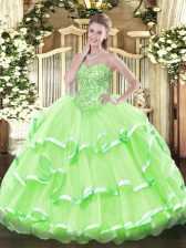  Organza Lace Up Sweet 16 Dress Sleeveless Floor Length Appliques and Ruffled Layers
