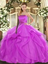  Fuchsia Sleeveless Floor Length Ruffles Lace Up 15th Birthday Dress