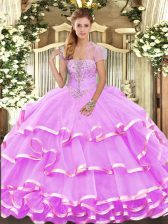  Lilac Sleeveless Organza Lace Up Vestidos de Quinceanera for Military Ball and Sweet 16 and Quinceanera
